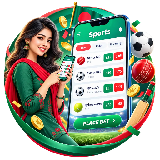 BGD88 bet অ্যাপের ইন্টারফেস, যেখানে লাইভ অডস, দ্রুত ক্যাশআউট এবং রিয়েল-টাইম স্পোর্টস বেটিং ফিচার দেখানো হয়েছে।